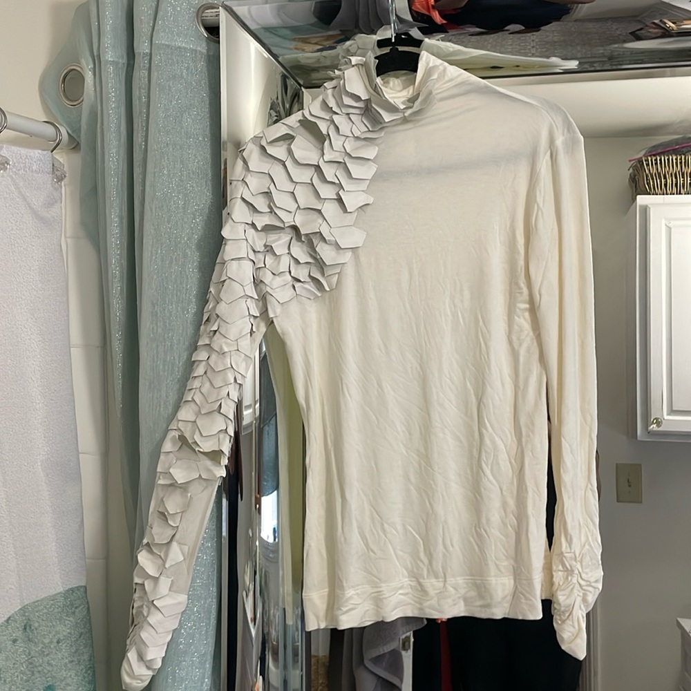 Mermaid sleeve  Long Sleeve Turtleneck With Faux Leather Top